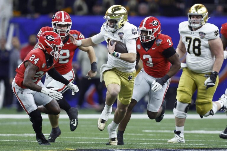 Read more about the article Notre Dame tops Georgia in Sugar Bowl Playoff quarterfinal delayed by New Orleans attack