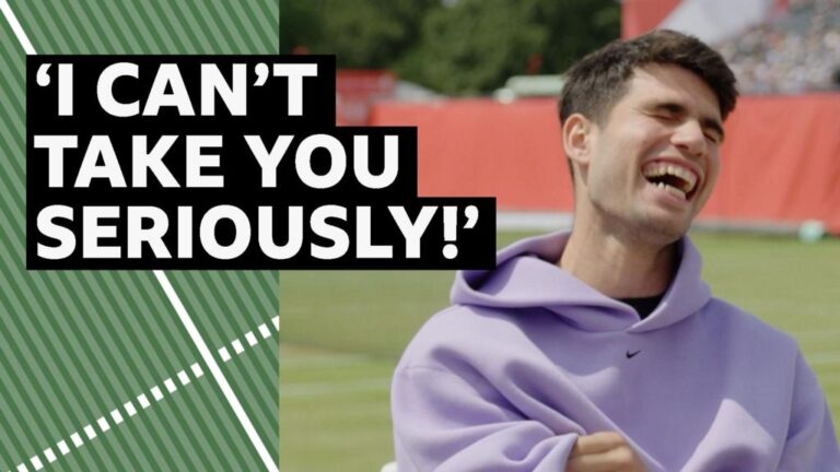 Read more about the article Queen’s 2025: Emma Raducanu & Carlos Alcaraz quizzed by Andy Murray & Rafael Nadal impersonator